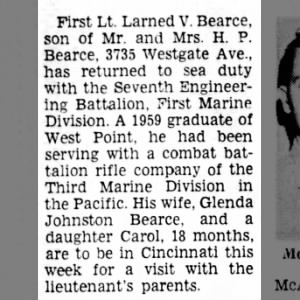 "Cincinntian Is On Sea Duty With First Marine Division"