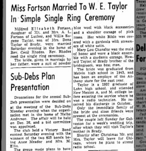 Mildred Fortson - Willis Taylor Marriage