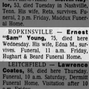 Obituary for Ernest Young