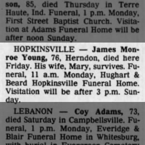 Obituary for James Monroe Young