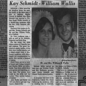 WALLIS, William Roger 'Bill' & SCHMIDT, Key Ellen -- 1971 Wedding Announcement, De Kalb IL