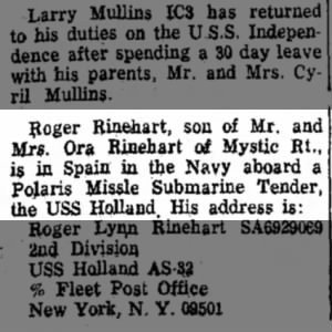 Roger Rinehart - serving in the Navy 