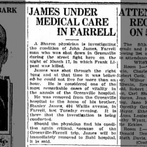John James, Frank Lipani shot in street fight
The Record-Argus
Sat, May 13, 1922 ·Page 1