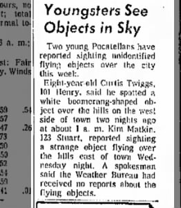 Pocatello Youngsters See Objects in Sky August 5 1965