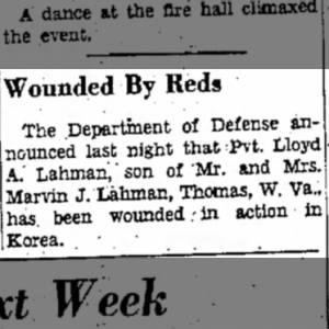Pvt. Lloyd A. Lahman was wounded in action in Korea