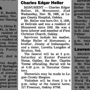 Charles Edgar Heller - Obituary