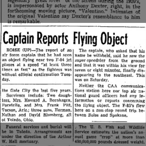Captain Reports Flying Object Sept 26 1950