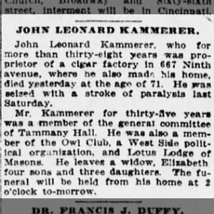 John Leonard Kammerer Obituary