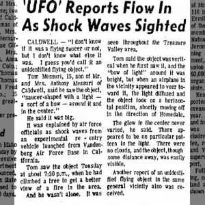 UFO Reports Flow in as Shock Waves sighted Jan 181967