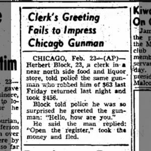 Herbert Block robbed in Chicago