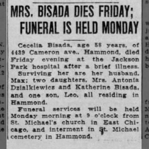 Obituary for Cecelia BISADA