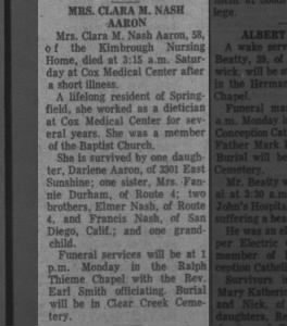 Obituary for Clara M. Nash Aaron