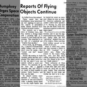 Reports of Flying Objects continue March 29 1966