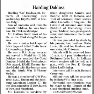 Harding War Daldoss obit