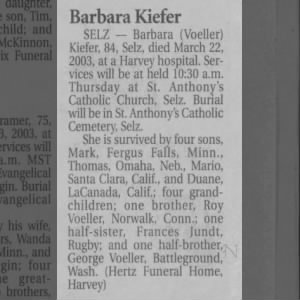 Obituary for Barbara Kiefer