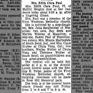 Obituary for Edith Clara Paul