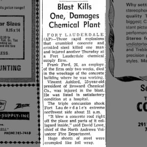 1969-12-05 - Chemical plant explosion, kills man, North Andrews VFD
