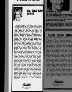 Obituary for BUN Dt Grimes
