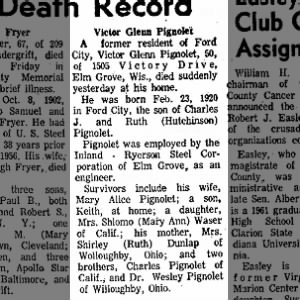 Obituary of Victor Glenn Pignolet