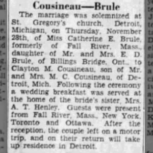 Marriage of Brule / Cousineau