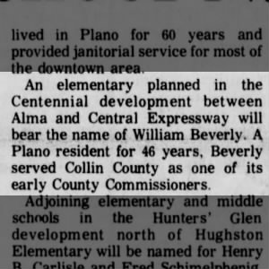 Elementary School named for William Beverly