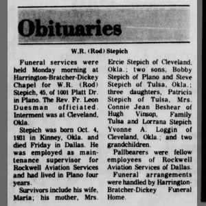 Obituary of Wilford Roger Stepich