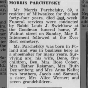Morris Parchefsky Obituary