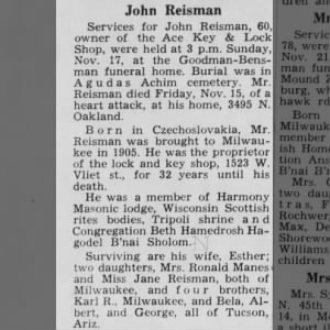 Obituary for John Reisman