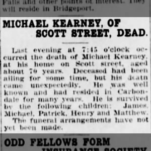 Michael Kearney of Scott street, dead