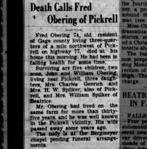 Obituary for Fred Oberingof Pickrell