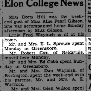 Mr. and Mrs. E.L. Sprouse, in Greensboro, Dec 1932