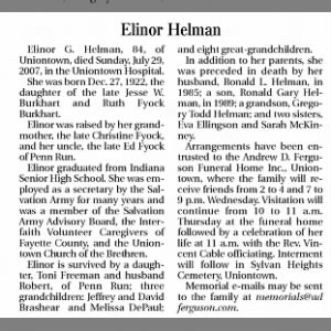 Obituary for Elinor G. Helman