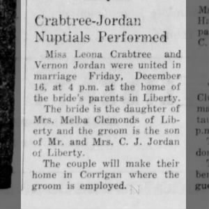 Marriage of Crabtree / Jordan