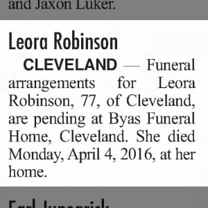 Obituary for Leora Robinson