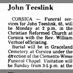Obituary for John Teeslink