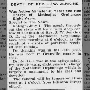 Obituary of Rev John W Jenkins