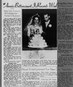 Clifford Henry Armatis and Annie Bettencourt Wed October 1948