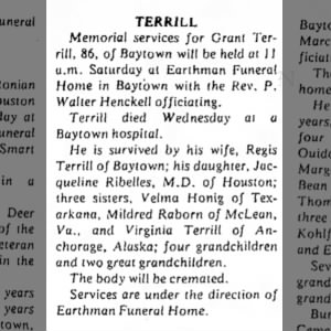 Obituary for Grant TERRILL