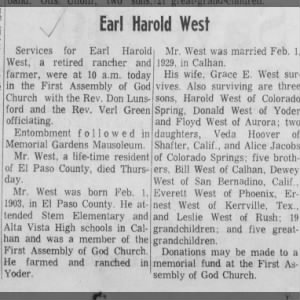 Obituary for Earl Harold West