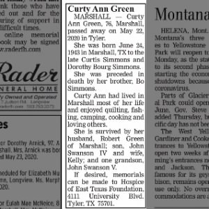 Obituary for Curty Ann Green