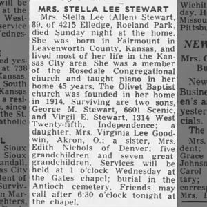 Obituary for STELLA LEE STEWART