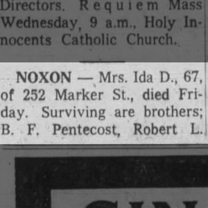 Obituary for Ida D. NOXON