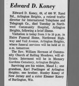 Obituary for Edward D Koney