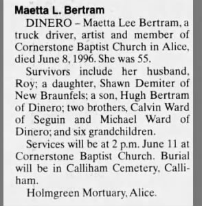 Obituary for Maetta Lee Bertram