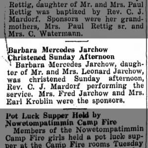Barbara is Baptized on 14 Apr 1935