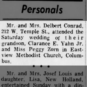 Clarence Yahn and Peggy Zorn marriage
