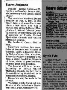 Obituary for Evelyn • Anderson