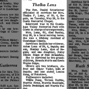 Obituary for Thelka F. Lenz
