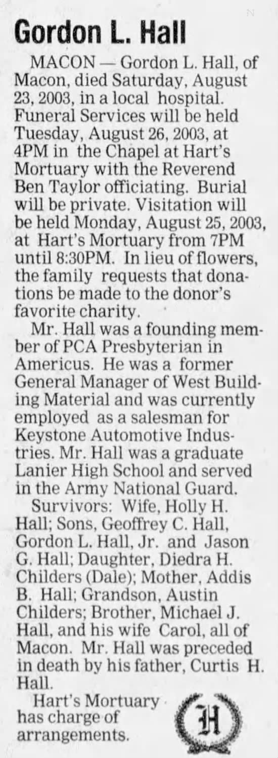 Obituary for Gordon L Hall Jr