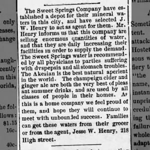 1888 Sweet Springs Company Depot in Jefferson City.  Jesse Henry Agent